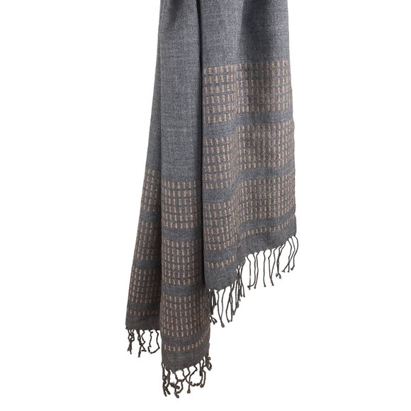 NWT Cecchi e Cecchi 100% Wool Italian Gray & Tan Stripe Fringe Scarf-OS - Picture 5 of 10